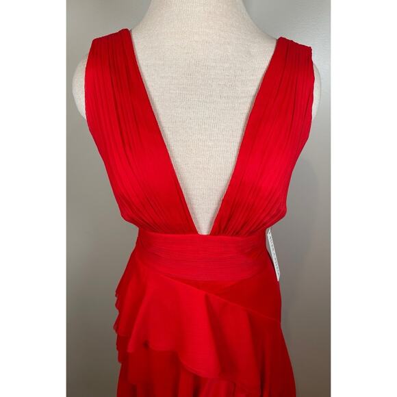 Alice + Olivia Holly Ruffle Tiered Asymmetric High Low Red Maxi Dress Sz 2 - Picture 4 of 11